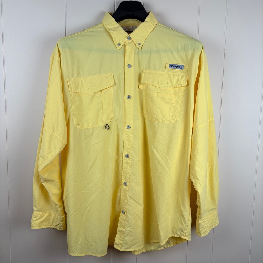 Columbia PFG Fishing Shirt Mens XL Yellow Long Sleeve UPF 30 XM7160